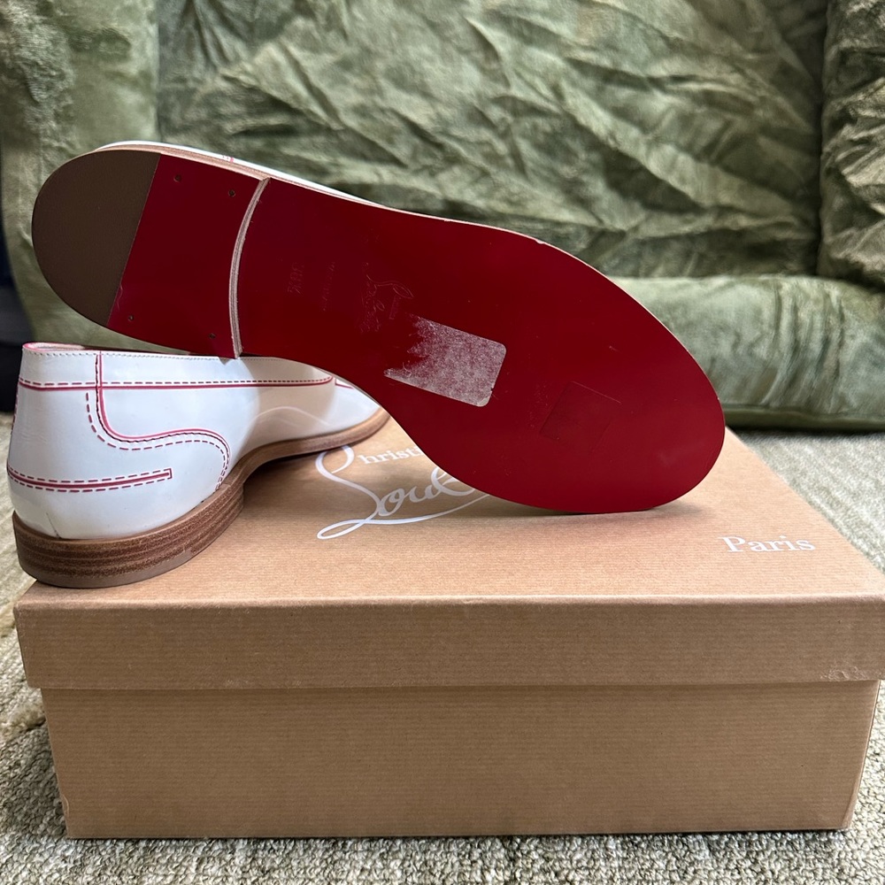 NEW Christian Louboutin White Loafers with Red Trim - Picture 10 of 10